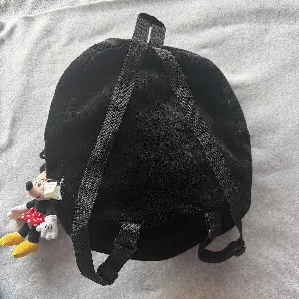 Rare Walt DisneyWorld Minnie Mouse 3D Plush Backpack w/ Plush Keychain
